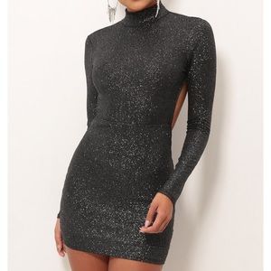 Lucy In The Sky Black Crystal Open Back Dress